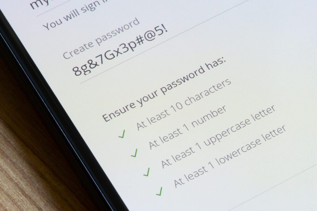 Instructions on constructing a strong password to increase cybersecurity
